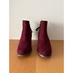 Old Navy Women's Mid-Ankle Faux Suede Boot | Size 8 Block Heel Oxblood/Burgundy